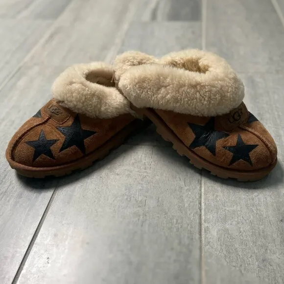 UGG Coquette Star Slippers Clog Slides Chestnut Black Size 9