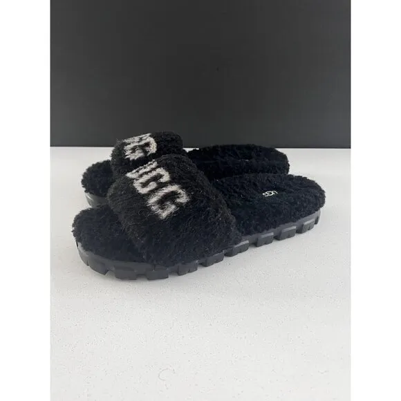 UGG Cozetta Curly Graphic LOGO BLACK SLIPPERS SIZE 9