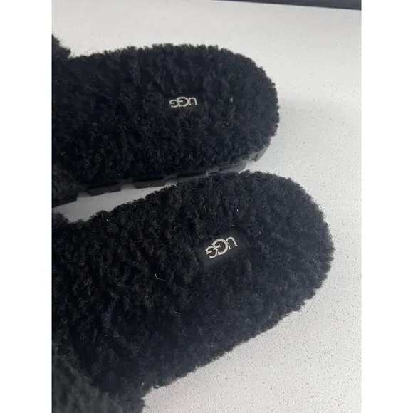 UGG Cozetta Curly Graphic LOGO BLACK SLIPPERS SIZE 9