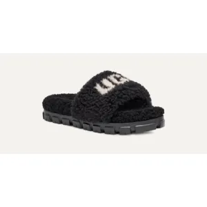 UGG Cozetta Curly Graphic LOGO BLACK SLIPPERS SIZE 9