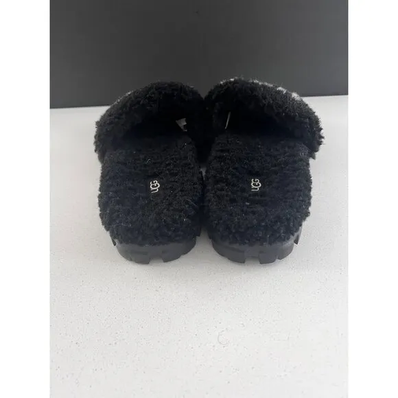 UGG Cozetta Curly Graphic LOGO BLACK SLIPPERS SIZE 9
