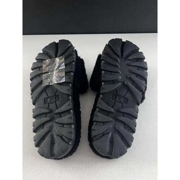 UGG Cozetta Curly Graphic LOGO BLACK SLIPPERS SIZE 9