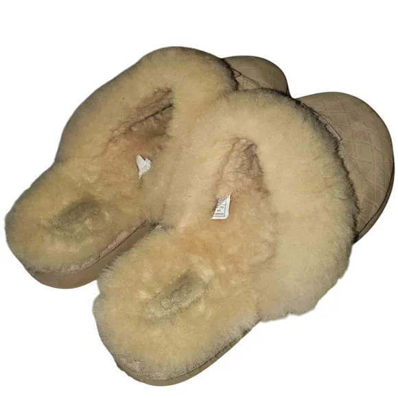 UGG Cozy Double Diamond Freshwater Pearl‎ Suede Sheepskin Lined Slipper Women 10