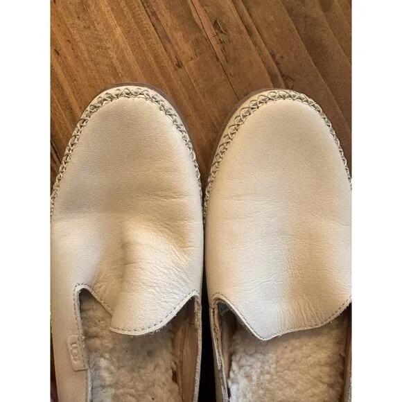 UGG Elodie Slipper Shoes Women's 9 Cream Ivory Bone Leather Shearling Loafers