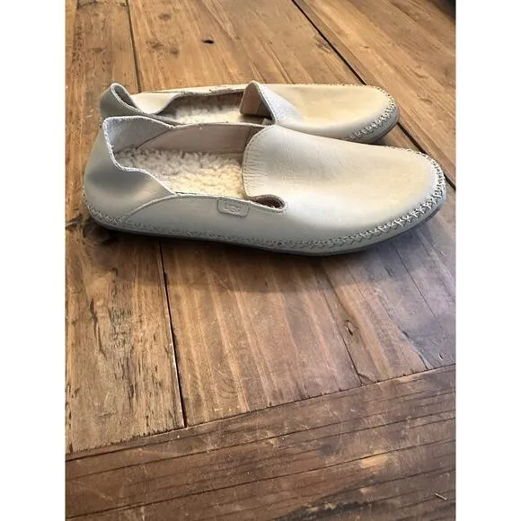 UGG Elodie Slipper Shoes Women's 9 Cream Ivory Bone Leather Shearling Loafers