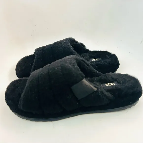 UGG Fluff You Black Fluffy Indoor/Outdoor Slippers Unisex Mens 9 / Womens 11 NEW