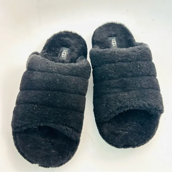 UGG Fluff You Black Fluffy Indoor/Outdoor Slippers Unisex Mens 9 / Womens 11 NEW