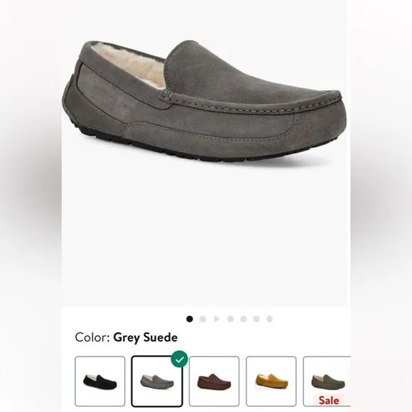 UGG Grey Suede Loafers Leather Cozy Slippers Inside Outside Unisex Sz 4 Eu 36