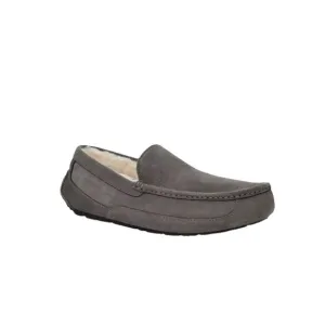 UGG Grey Suede Loafers Leather Cozy Slippers Inside Outside Unisex Sz 4 Eu 36