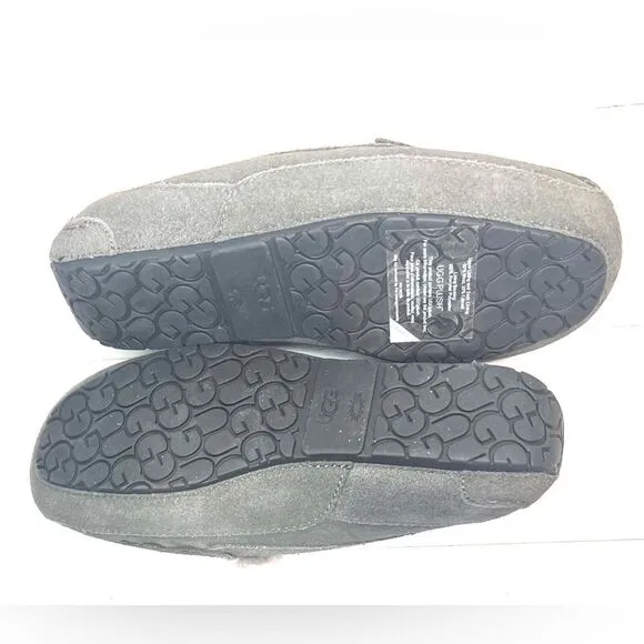 UGG Grey Suede Loafers Leather Cozy Slippers Inside Outside Unisex Sz 4 Eu 36