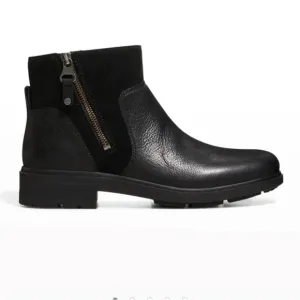 UGG Harrison Zip Black Leather/ Suede AnkleBoots Size 9  WATERPROOF (1121754)