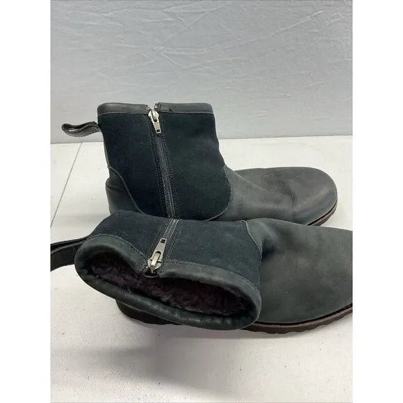 Ugg Hendren  Boots Men’s US 12 Black Leather Waterproof  1008140  side zip
