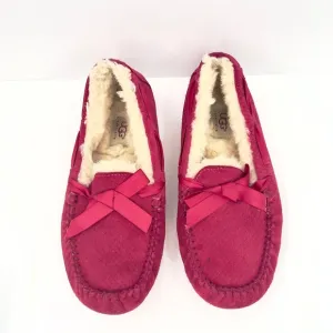 UGG Hot Pink Moccasin Slippers with Plush Lining and bow Size 8