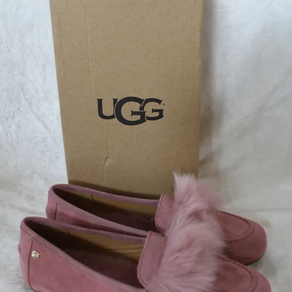 UGG KALEY WISP SUEDE‎ SHEARLING SLIPPERS PINK NEW