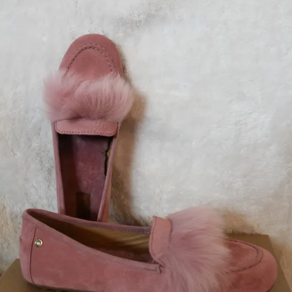 UGG KALEY WISP SUEDE‎ SHEARLING SLIPPERS PINK NEW
