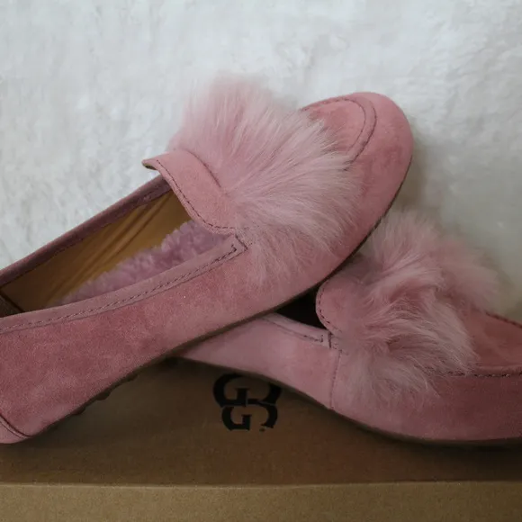 UGG KALEY WISP SUEDE‎ SHEARLING SLIPPERS PINK NEW