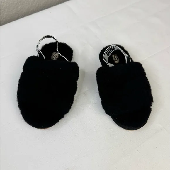 UGG Kids Black Fluff Yeah Slide Fuzzy Slippers Size 12