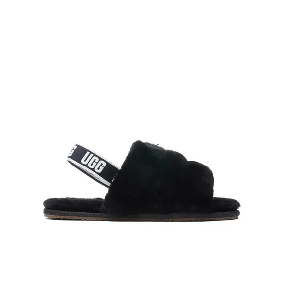 UGG Kids Black Fluff Yeah Slide Fuzzy Slippers Size 12