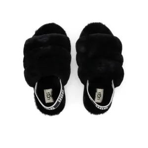 UGG Kids Black Fluff Yeah Slide Fuzzy Slippers Size 12