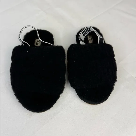 UGG Kids Black Fluff Yeah Slide Fuzzy Slippers Size 12