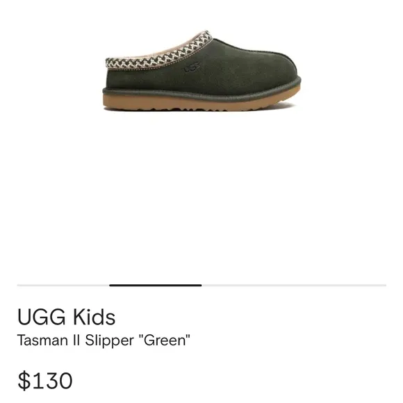 UGG KidsTasman || Slipper &quot;Green&quot;$130 size 13 gently used unisex