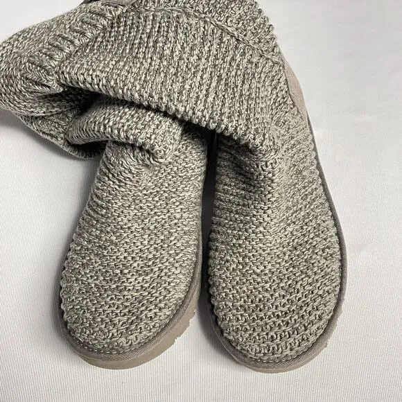 Ugg Knit Boots Women's 7 Cardy Mid Calf Grey Pull-On Button Winter Boots 1094949