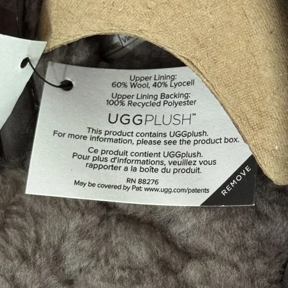 UGG Leather &amp; Lambswool Fur Scuff Slippers Dark Brown &amp; Gray Closed Toe 10 NWB