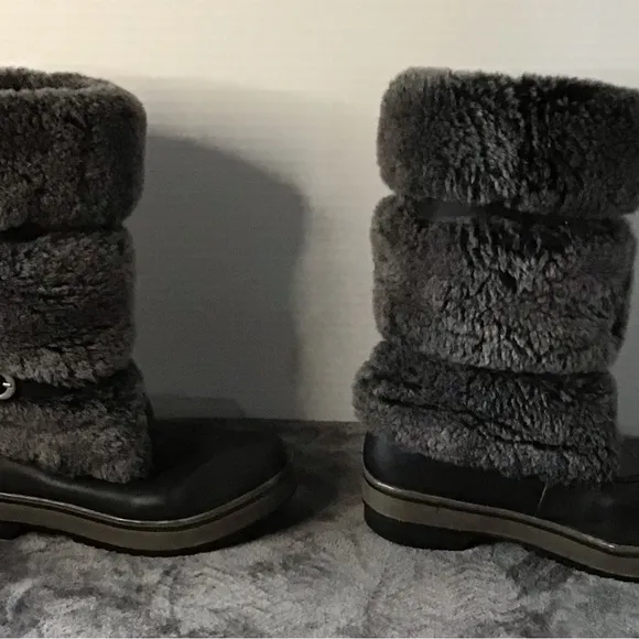 UGG LILYAN WOMEN Mid Calf BOOTS LEATHER Black/Gray Unique Waterproof Size 6