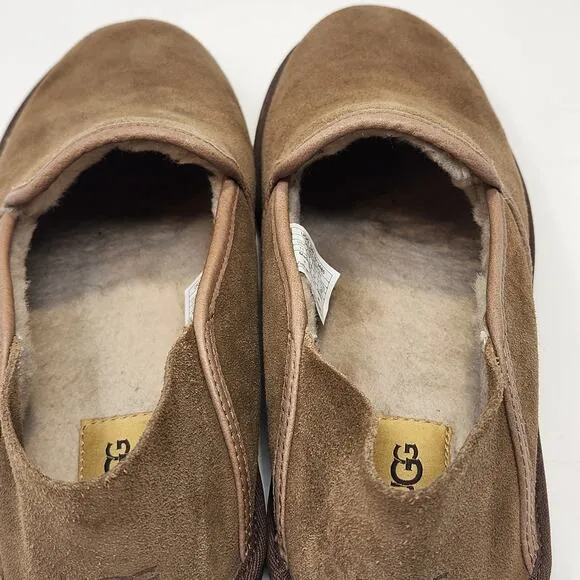 UGG Men Cooke Brown Suede Slippers Size 11 Wool Lined Indoor Outdoor Slip On
