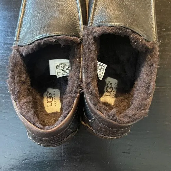 Ugg Men's Ascot Brown Slippers Fully Lined Brown Faux Fur Size 9 US
