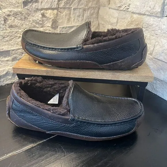 Ugg Men's Ascot Brown Slippers Fully Lined Brown Faux Fur Size 9 US