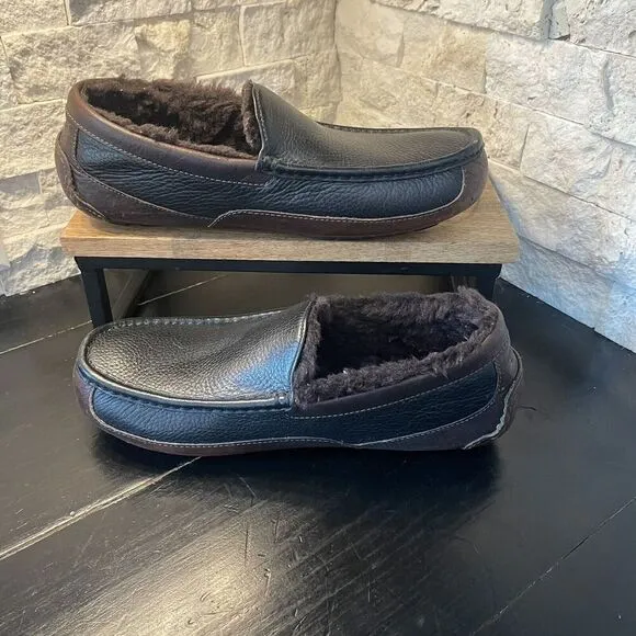 Ugg Men's Ascot Brown Slippers Fully Lined Brown Faux Fur Size 9 US