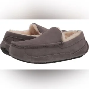 UGG Men’s Ascot Fur Lined Suede Slippers Loafers Gray Taupe Size 11