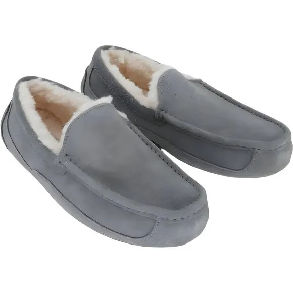 UGG Men's Ascot Grey Slippers with Comfort Sheepskin Lining, Size 8 US