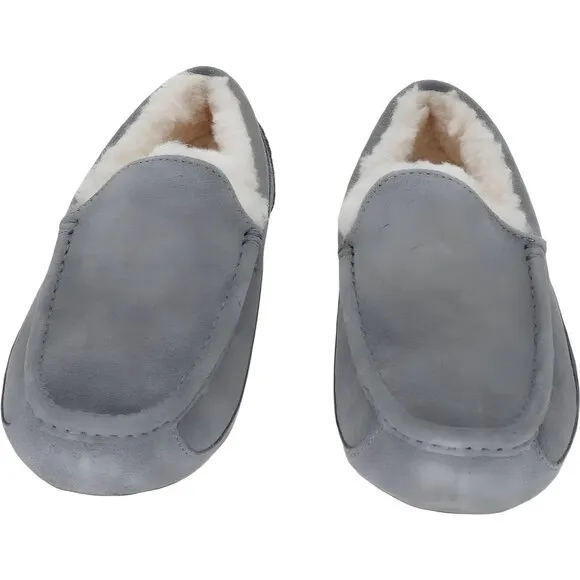 UGG Men's Ascot Grey Slippers with Comfort Sheepskin Lining, Size 8 US