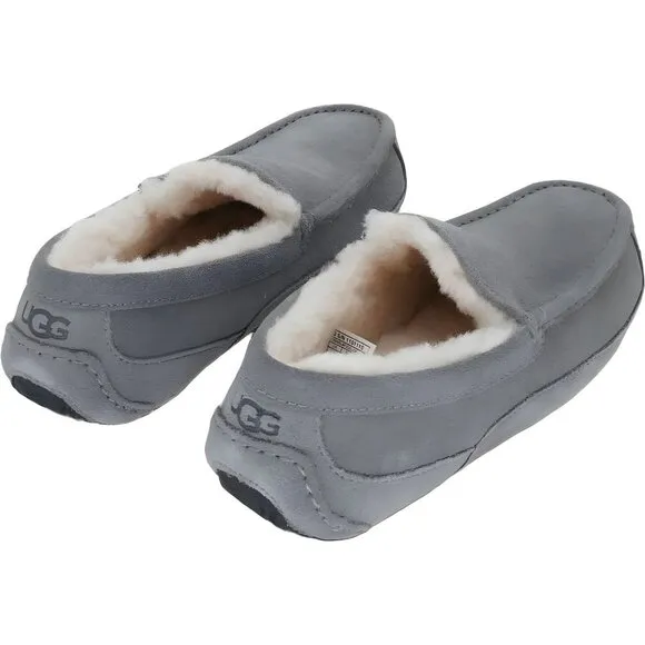 UGG Men's Ascot Grey Slippers with Comfort Sheepskin Lining, Size 8 US