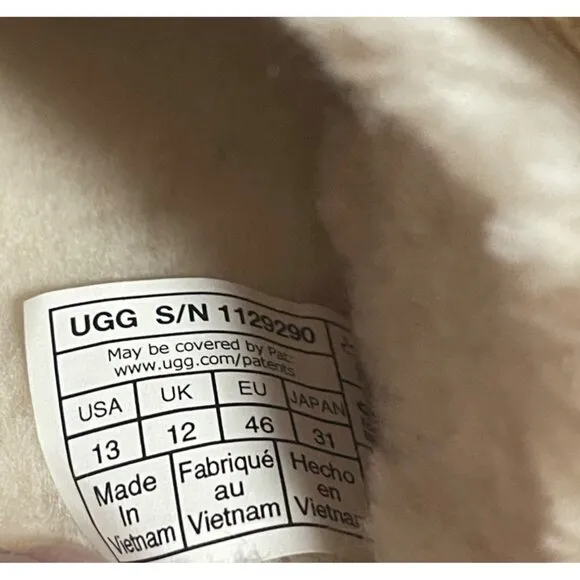 UGG Mens Classic Slip-On Suede &amp; Sheepskin Lined Slippers Size 13 Tan