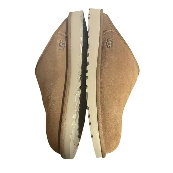 UGG Mens Classic Slip-On Suede &amp; Sheepskin Lined Slippers Size 13 Tan