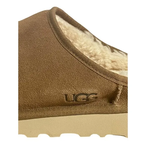 UGG Mens Classic Slip-On Suede &amp; Sheepskin Lined Slippers Size 13 Tan