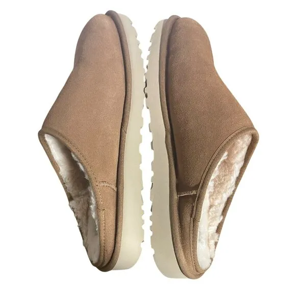 UGG Mens Classic Slip-On Suede &amp; Sheepskin Lined Slippers Size 13 Tan