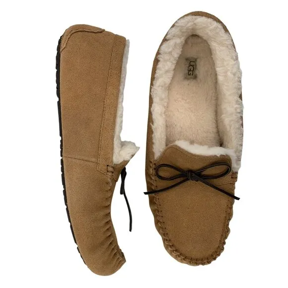 UGG Mens Corvin 18 Suede Sheepskin Moccasin Loafer Moc Chestnut Size 18 EUC