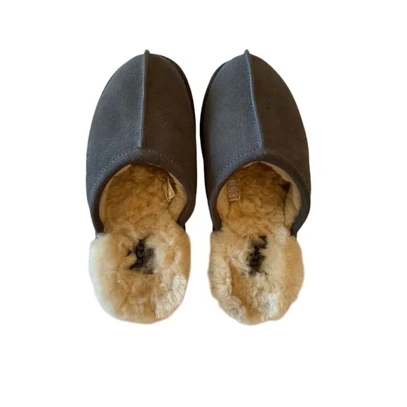 UGG Mens Gray Round Toe Sheepskin Suede Slip On Flat Slippers Size 9
