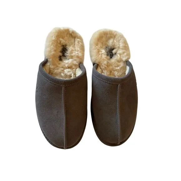 UGG Mens Gray Round Toe Sheepskin Suede Slip On Flat Slippers Size 9