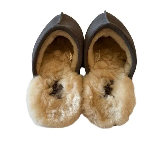 UGG Mens Gray Round Toe Sheepskin Suede Slip On Flat Slippers Size 9