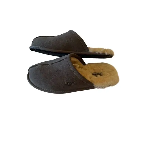 UGG Mens Gray Round Toe Sheepskin Suede Slip On Flat Slippers Size 9
