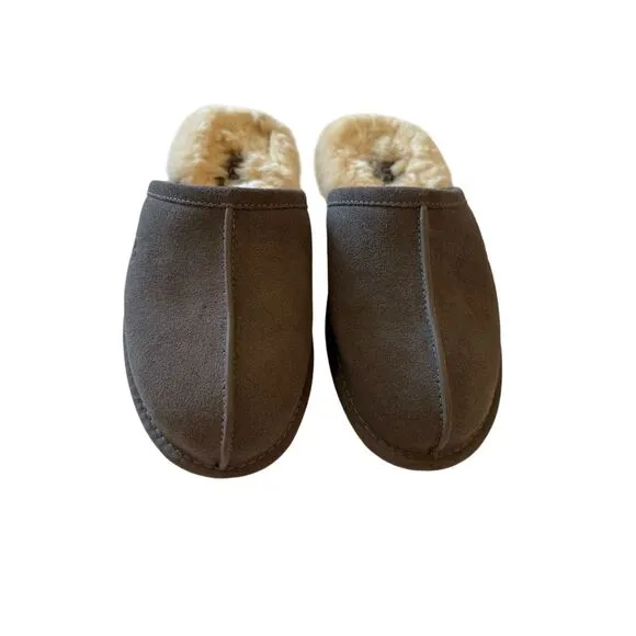UGG Mens Gray Round Toe Sheepskin Suede Slip On Flat Slippers Size 9