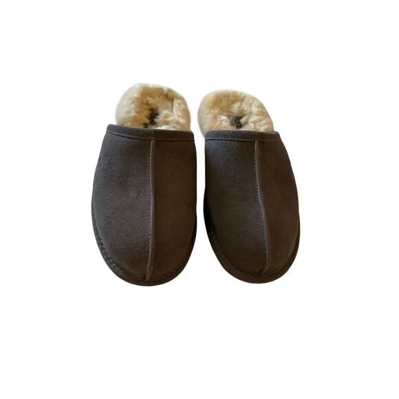 UGG Mens Gray Round Toe Sheepskin Suede Slip On Flat Slippers Size 9