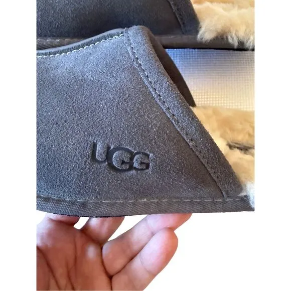 UGG Mens Gray Round Toe Sheepskin Suede Slip On Flat Slippers Size 9