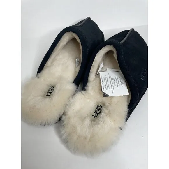 UGG Men's SCUFF Slip On Black Suede Slippers Sleep Fur Comfort EU 41 US 8 NWT
