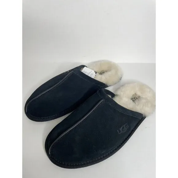 UGG Men's SCUFF Slip On Black Suede Slippers Sleep Fur Comfort EU 41 US 8 NWT